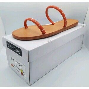 Bamboo MOONBATHE-33 Studded Tubular Strappy Flat Sandals Orange Papaya Sz 8 NEW